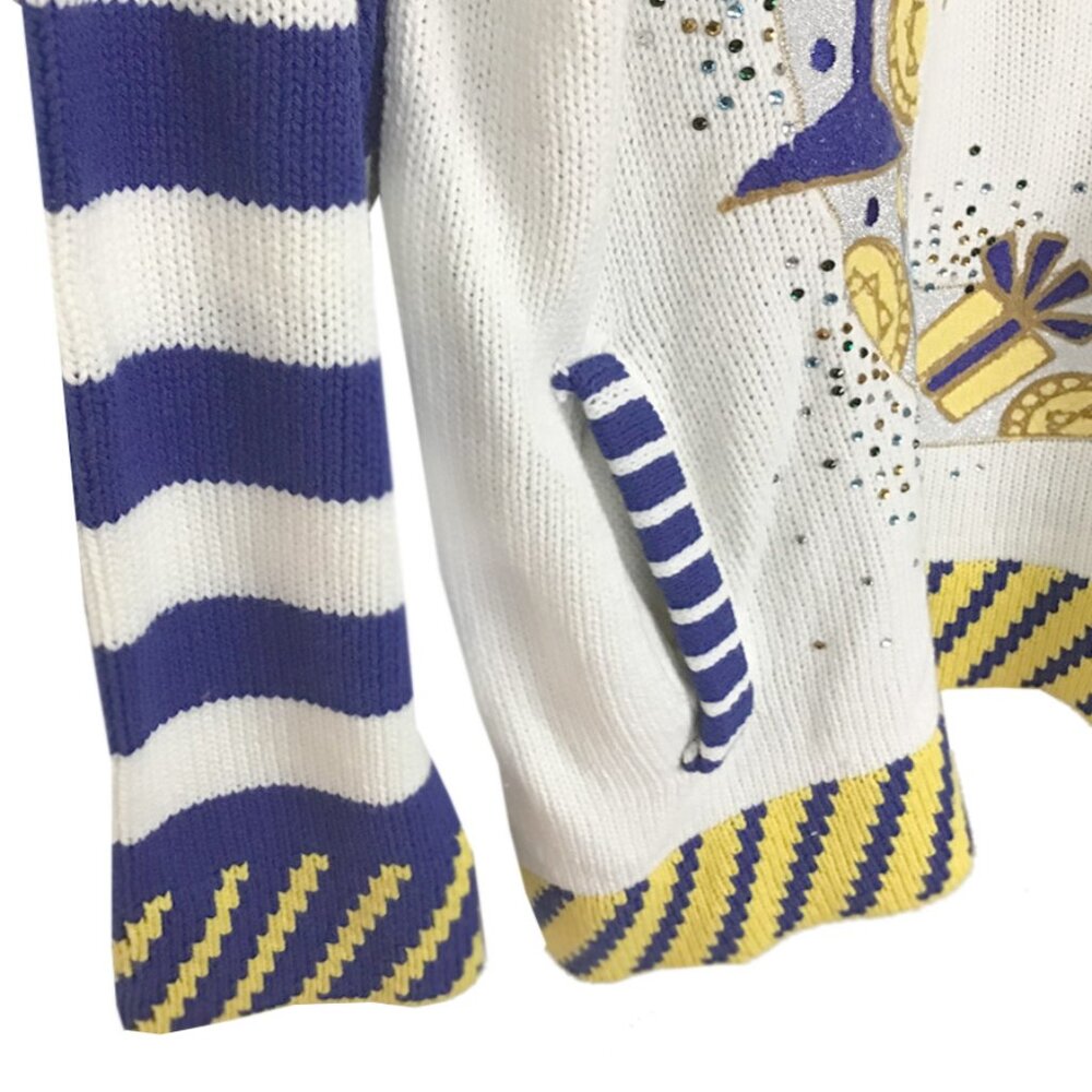 WHOOPI "C" For Chanukah Cotton Blend Crewneck Holiday Christmas Party Sweater - Picture 5 of 10